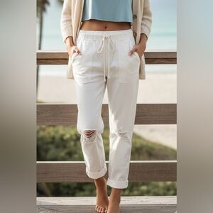 AERIE Cotton Drawstring Beachy Pull On Cuffed Pants | XS